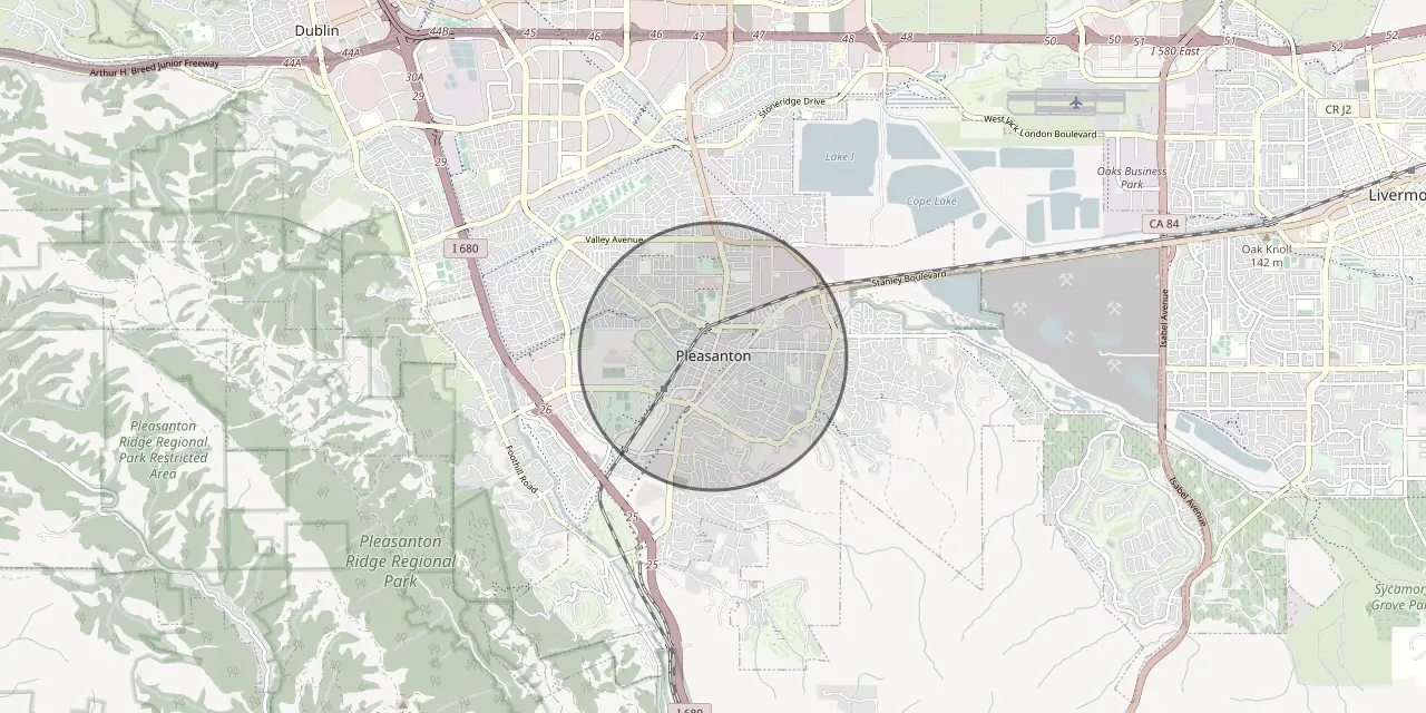 Map of the Pleasanton, CA area