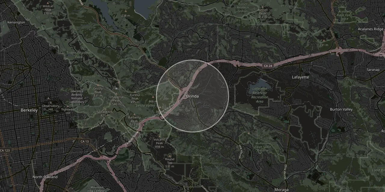 Map of the Orinda, CA area